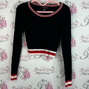 Lu nyc long sleeve black white Red Striped Women's Top ribbed stretchy cropped